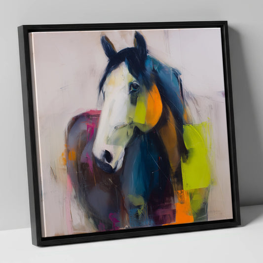 Vivid Equine Expression horse portrait canvas wall art in black frame
