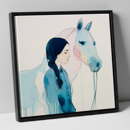 Ethereal Bond horse & rider canvas wall art in black frame