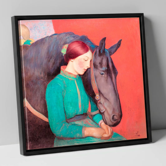 Silent Understanding horse & rider canvas wall art in black frame
