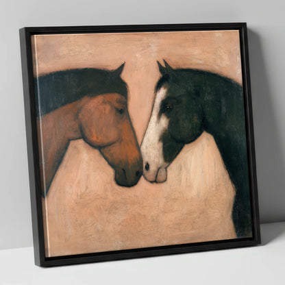 Kindred Spirits horse portrait canvas wall art in black frame