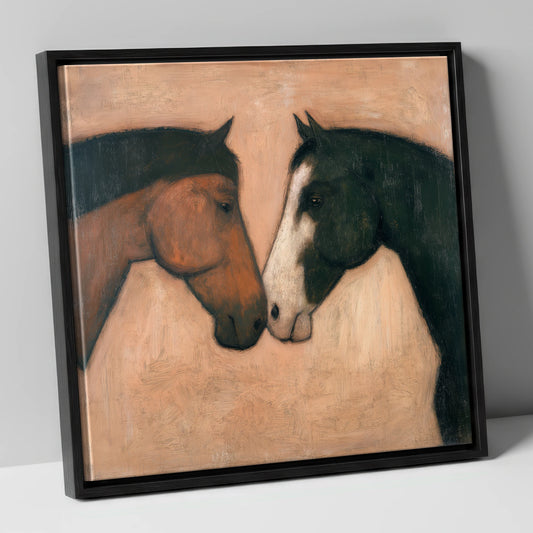 Kindred Spirits horse portrait canvas wall art in black frame