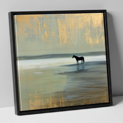 Gilded Horizon horse landscape canvas wall art in black frame