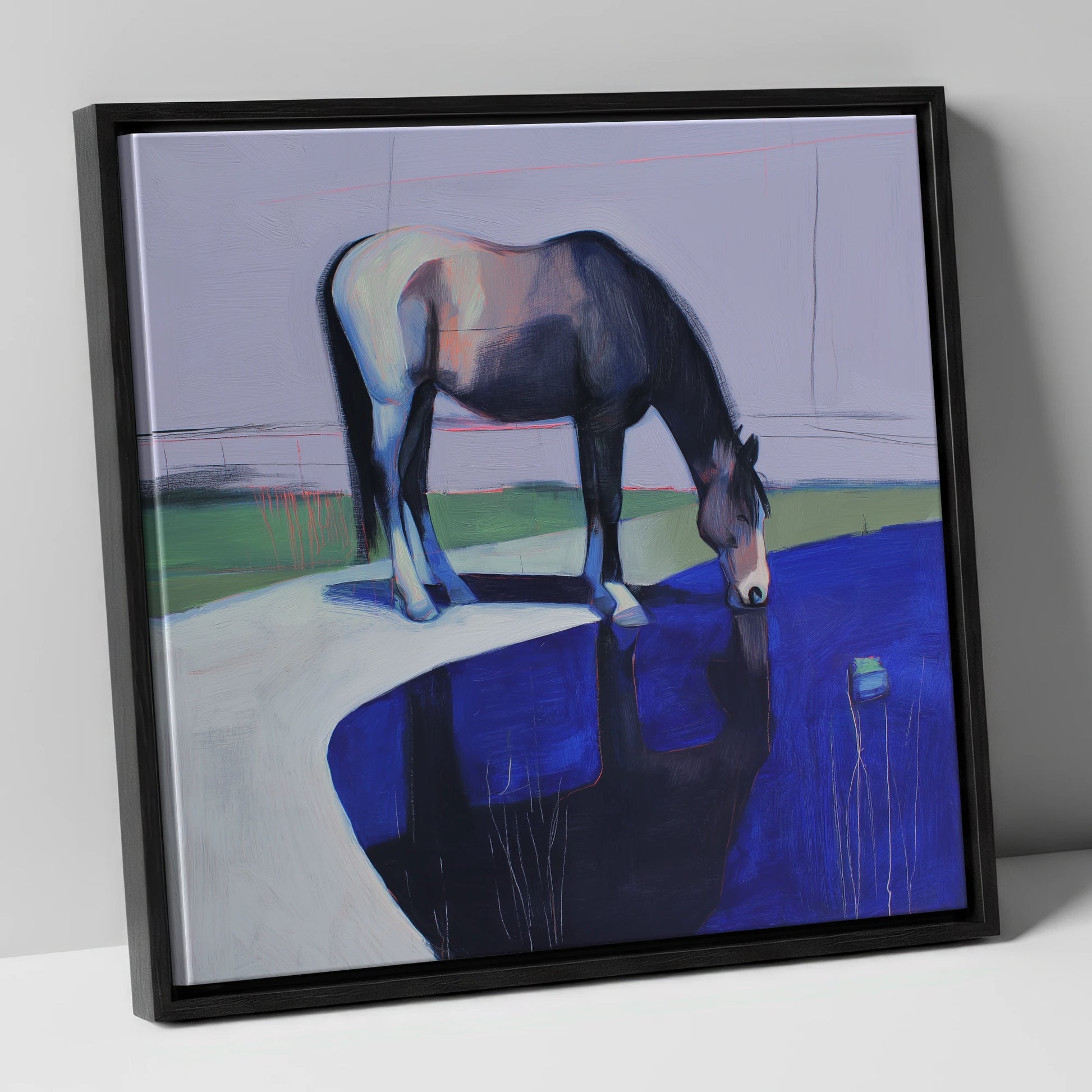 Sapphire Reflection horse landscape canvas wall art in black frame