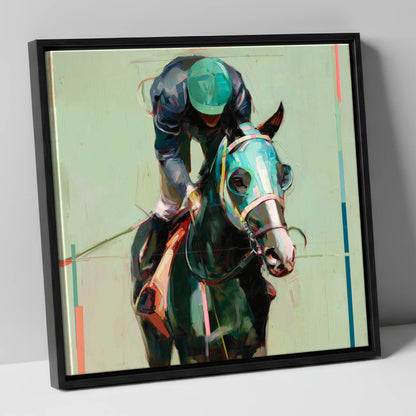 Blinkered Focus racing horse canvas wall art in black frame
