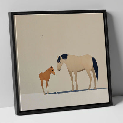 Quiet Guidance mare & foal canvas wall art in black frame