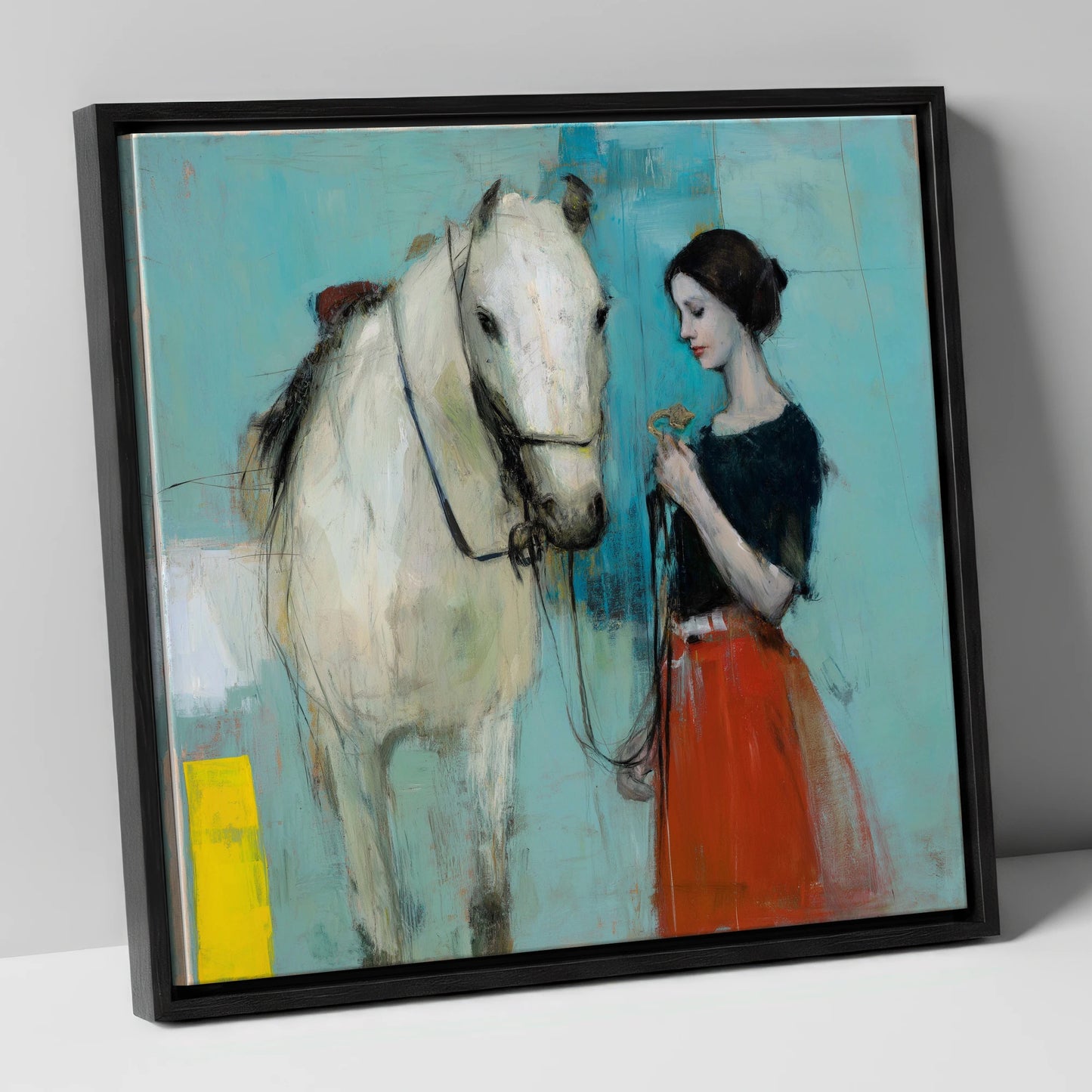 Silent Understanding horse & rider canvas wall art in black frame