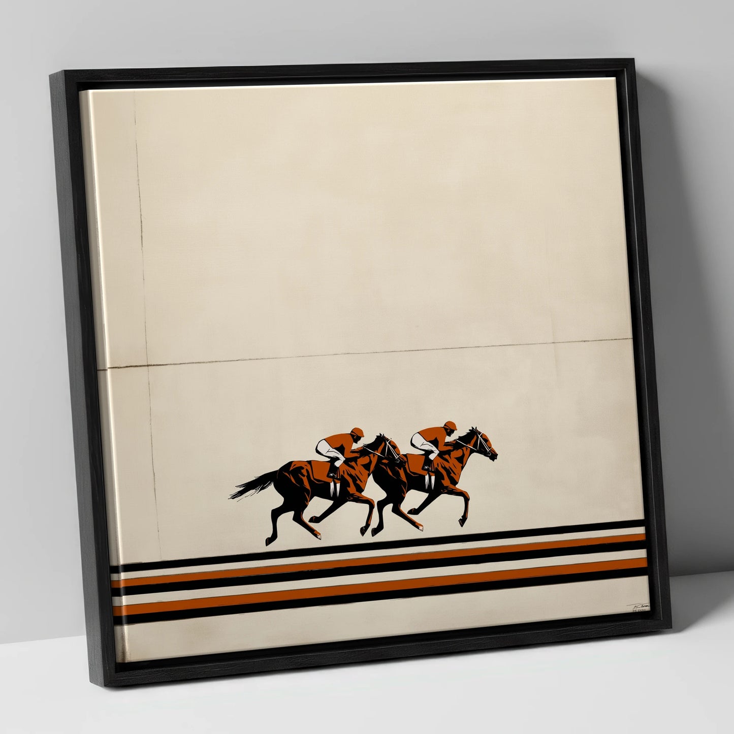 Stride for Stride racing horse canvas wall art in black frame