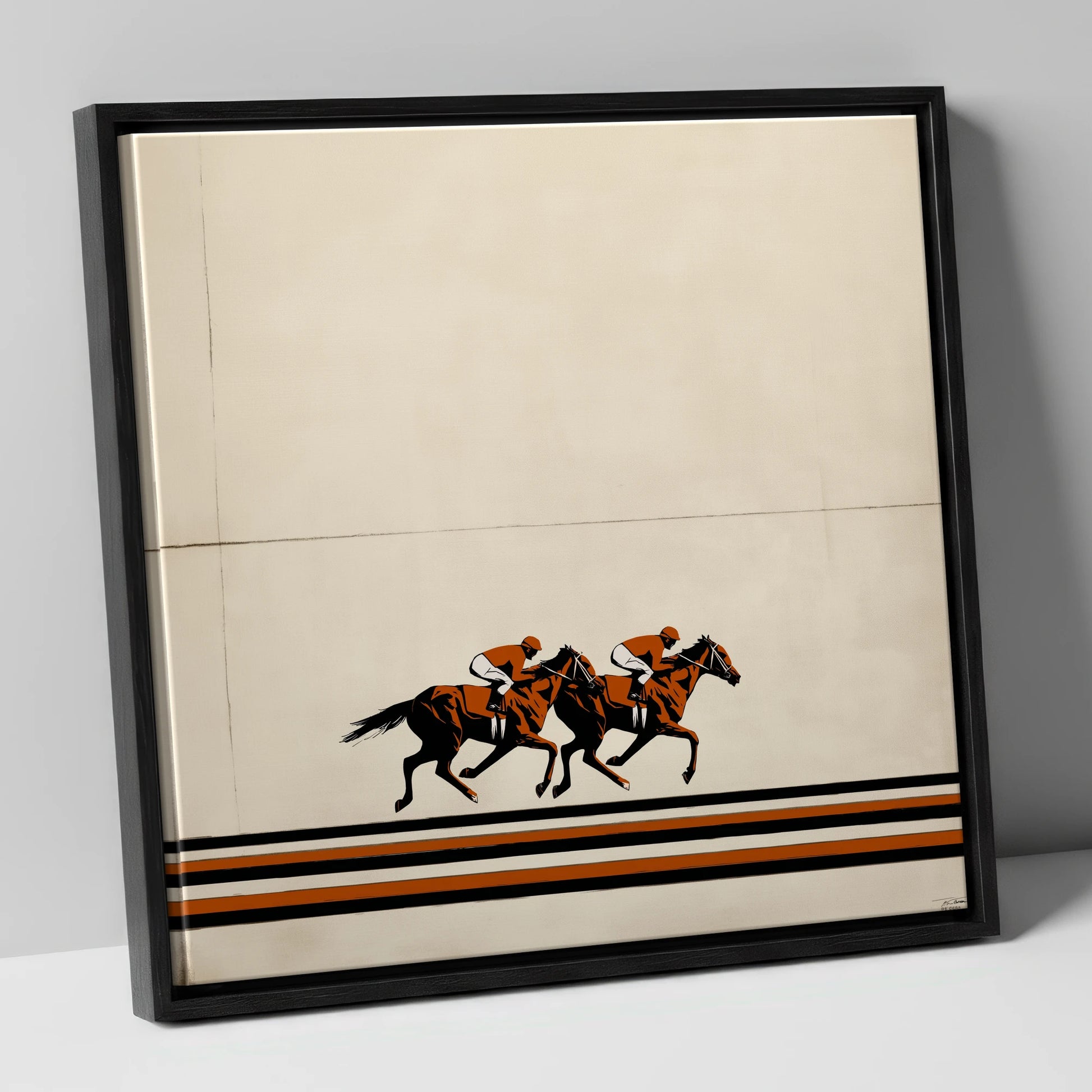 Stride for Stride racing horse canvas wall art in black frame