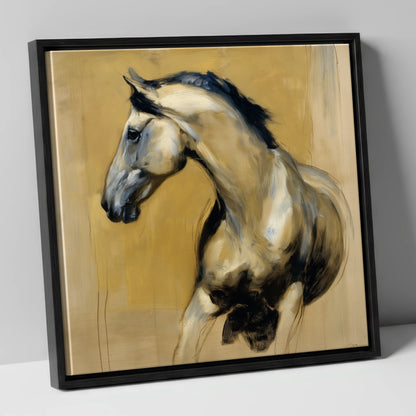 Spirited Ochre Profile horse portrait canvas wall art in black frame