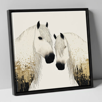 Gilded Companions horse landscape canvas wall art in black frame