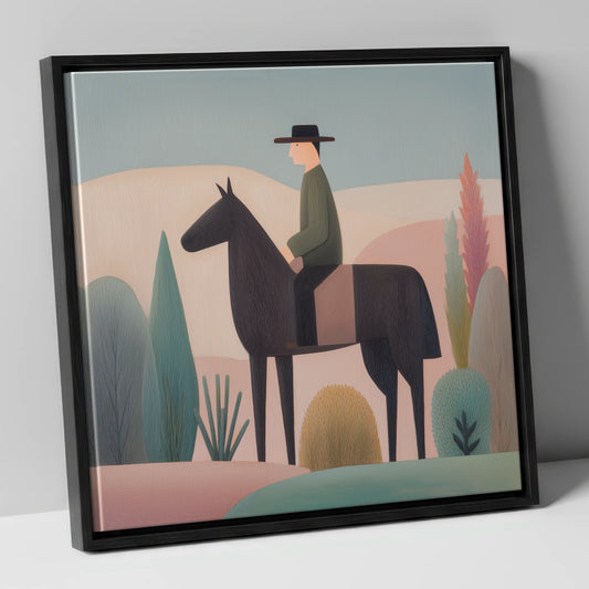 The Quiet Trail western horse canvas wall art in black frame