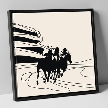 Rounding the Bend racing horse canvas wall art in black frame