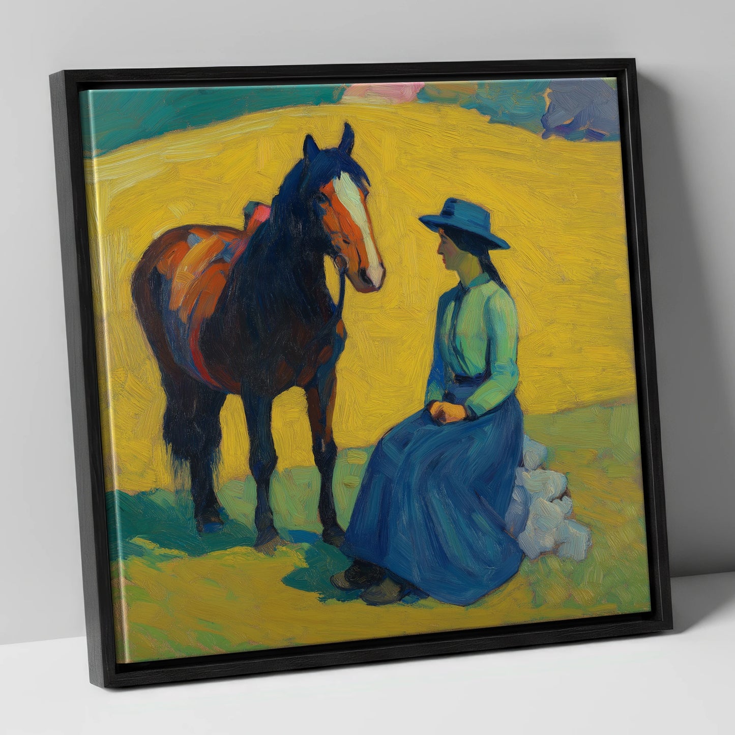 The Radiant Exchange horse & rider canvas wall art in black frame