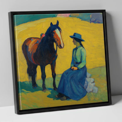 The Radiant Exchange horse & rider canvas wall art in black frame