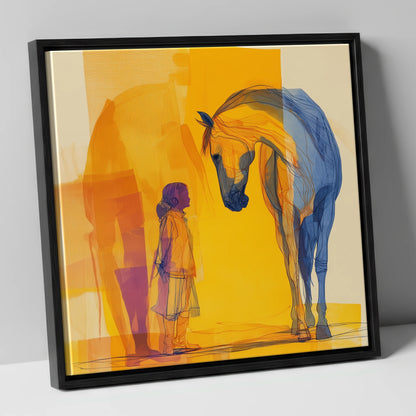 A Silent Understanding horse & rider canvas wall art in black frame