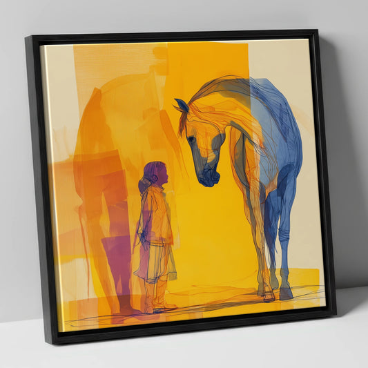 A Silent Understanding horse & rider canvas wall art in black frame