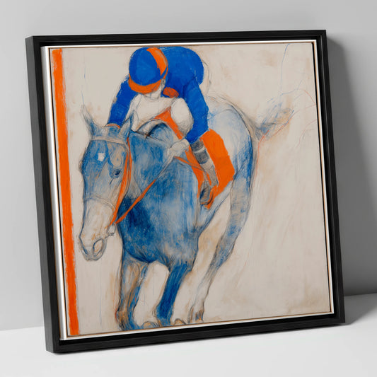 Ultramarine Gallop racing horse canvas wall art in black frame