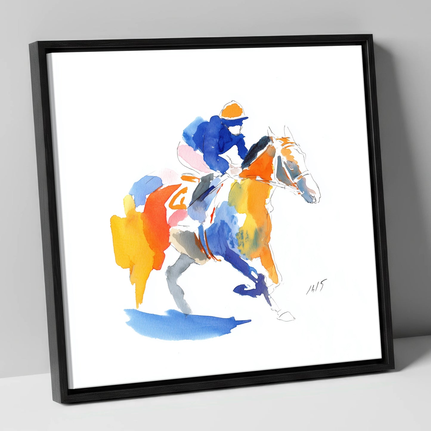 The Colourful Chase racing horse canvas wall art in black frame