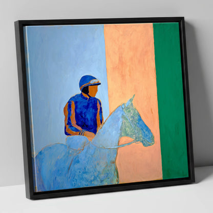 Stillness In The Saddle racing horse canvas wall art in black frame