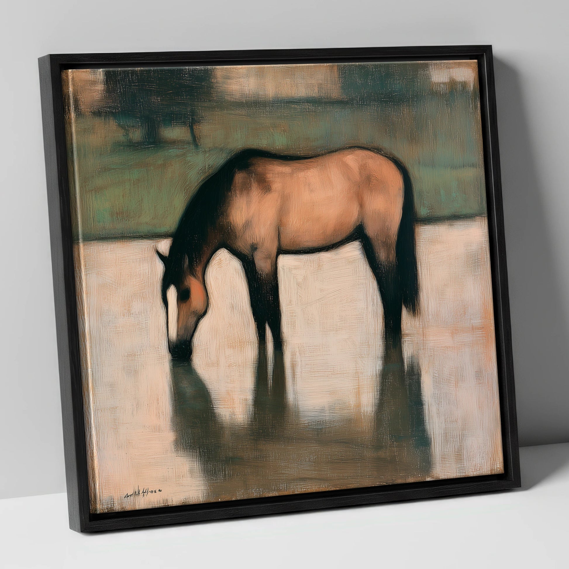 Quiet Reflection horse portrait canvas wall art in black frame