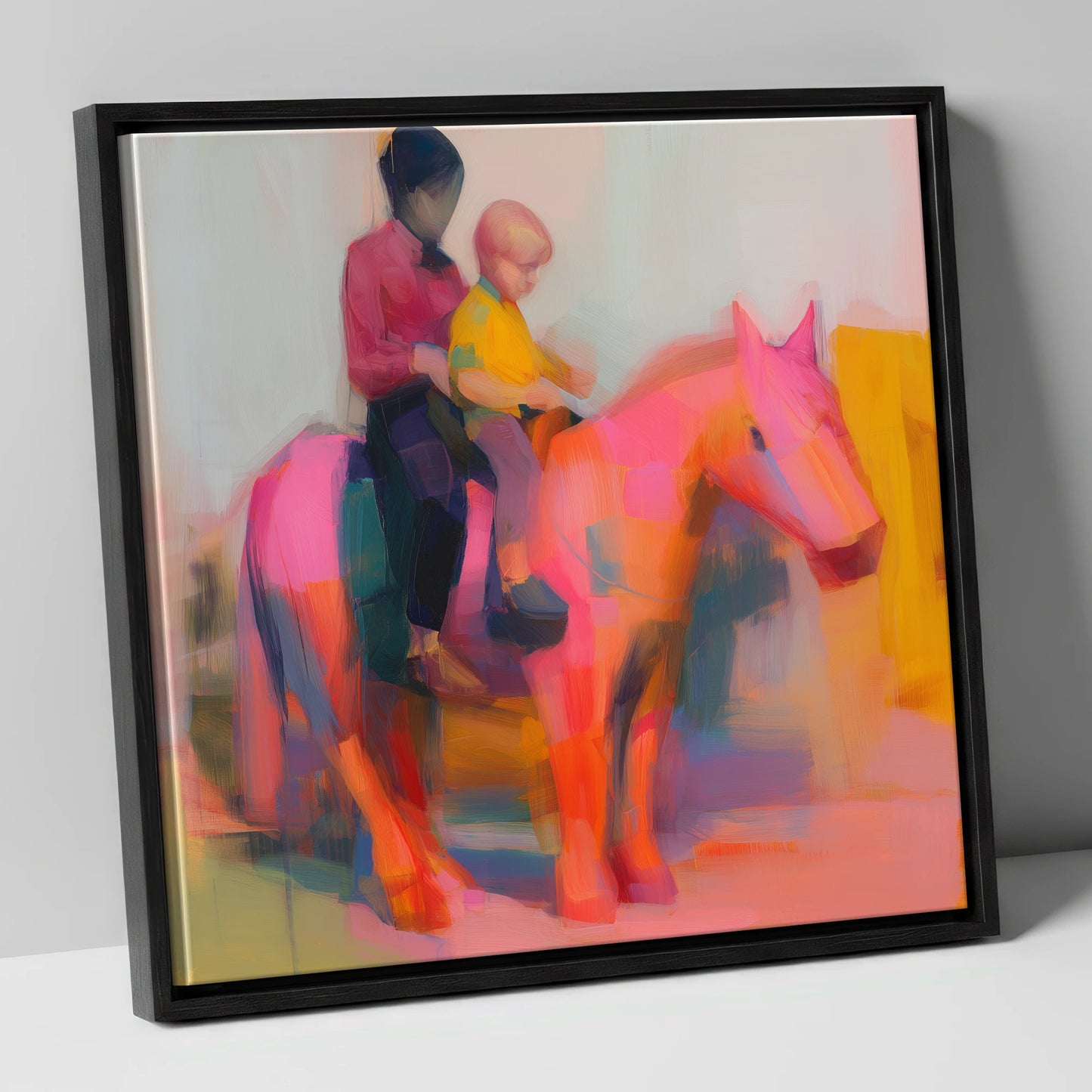 The Radiant Ride horse & rider canvas wall art in black frame