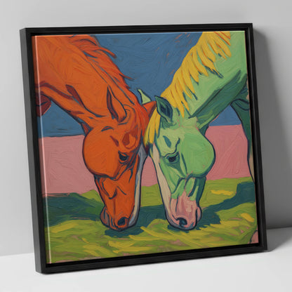 Painted Pasture Companions horse portrait canvas wall art in black frame