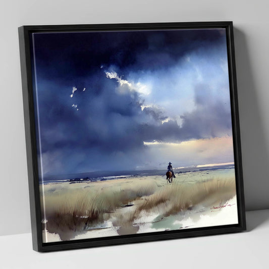 Storm Over the Plains horse landscape canvas wall art in black frame