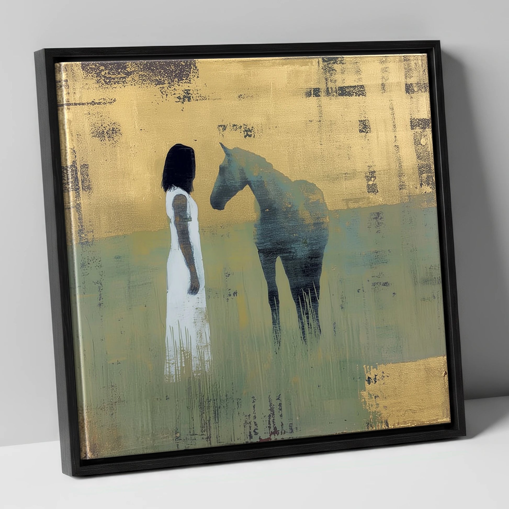 A Quiet Connection horse & rider canvas wall art in black frame