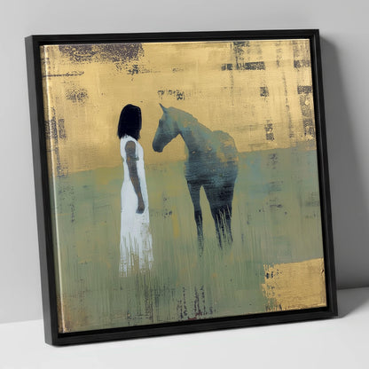 A Quiet Connection horse & rider canvas wall art in black frame