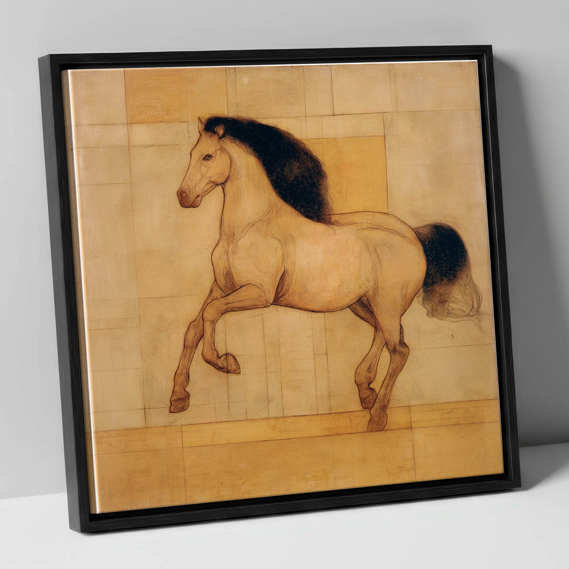 Classical Equine Study horse portrait canvas wall art in black frame