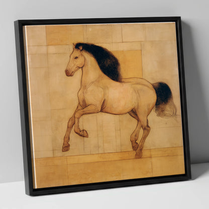 Classical Equine Study horse portrait canvas wall art in black frame