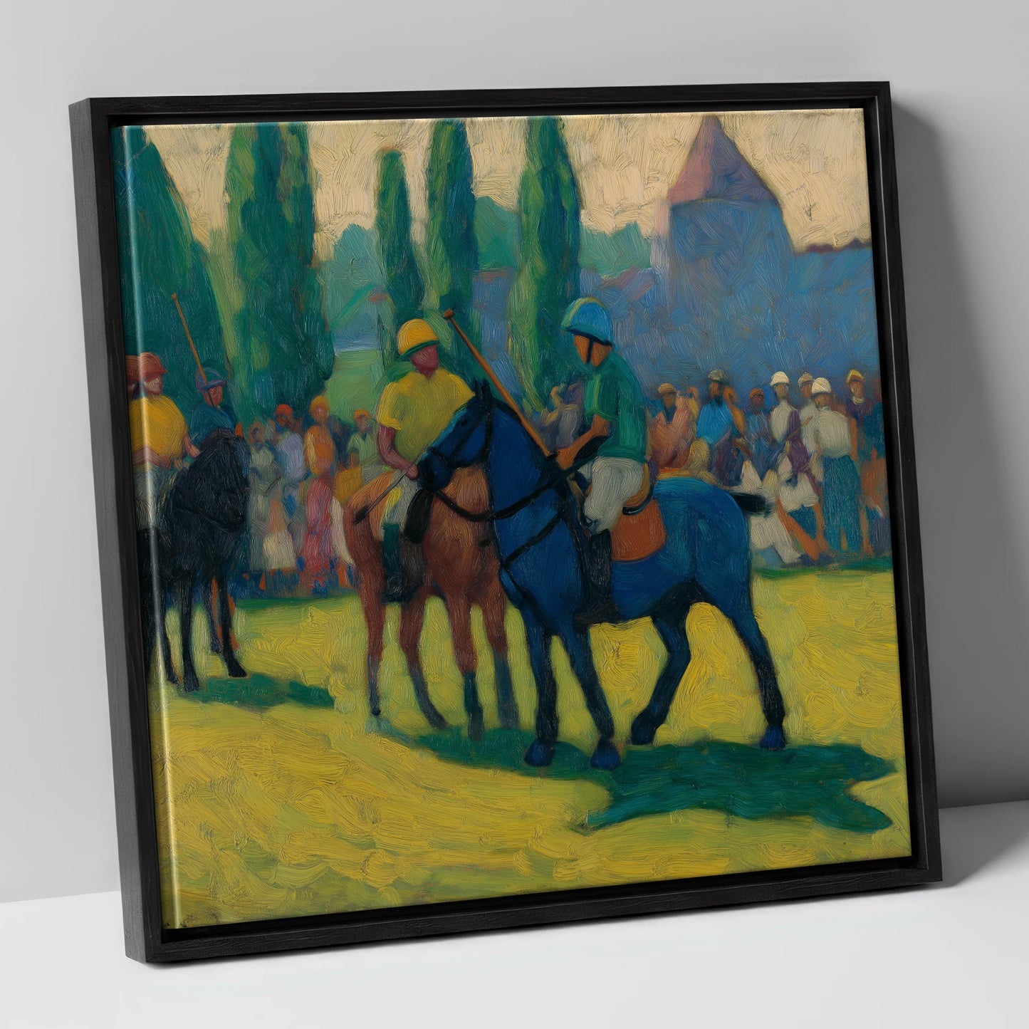Before the Chukka polo horse canvas wall art in black frame