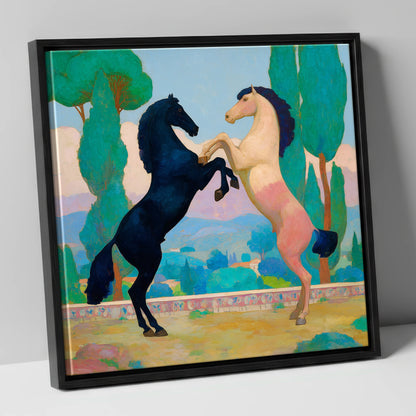 Azure and Rose Dance wild horses canvas wall art in black frame