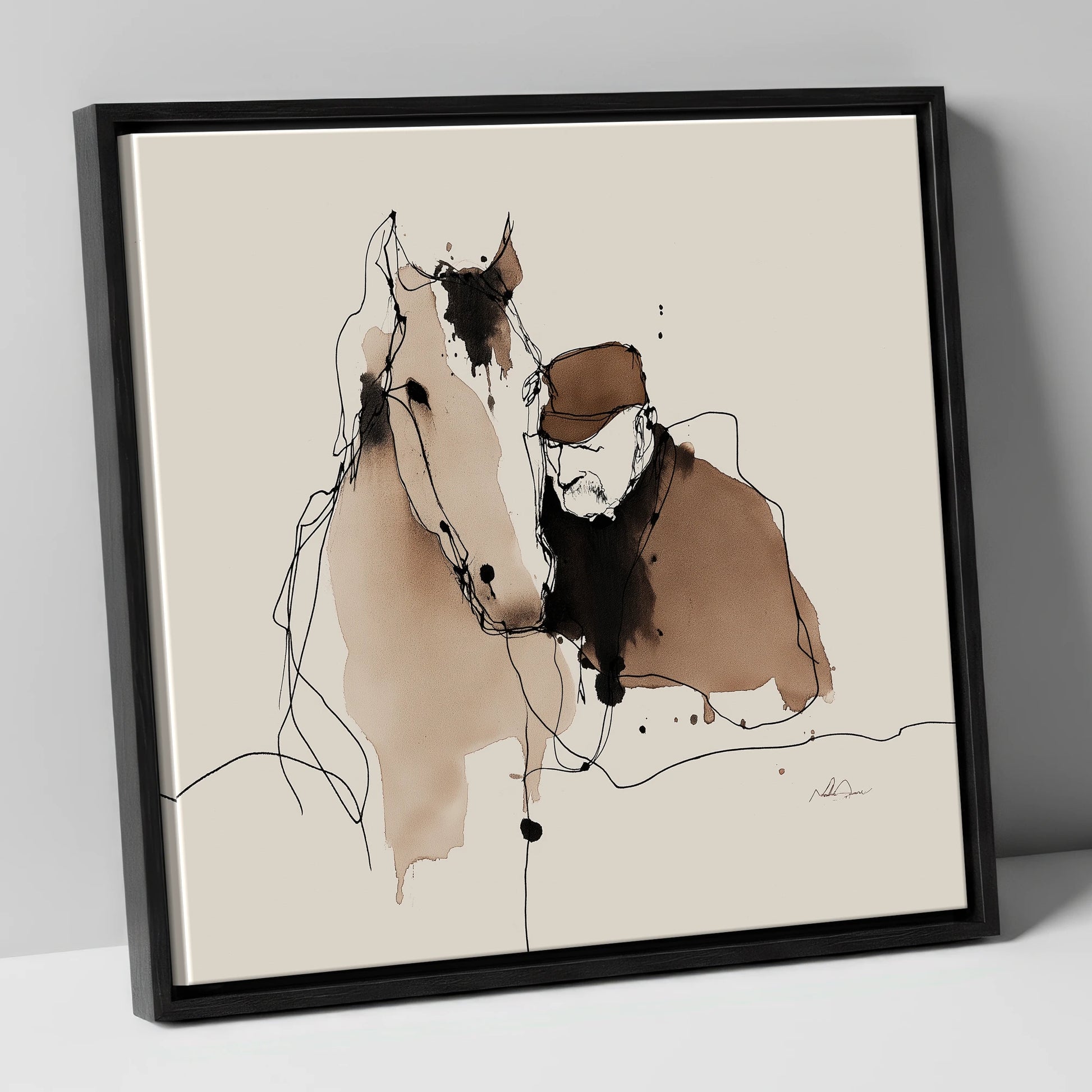 Silent Companions horse & rider canvas wall art in black frame