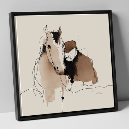 Silent Companions horse & rider canvas wall art in black frame
