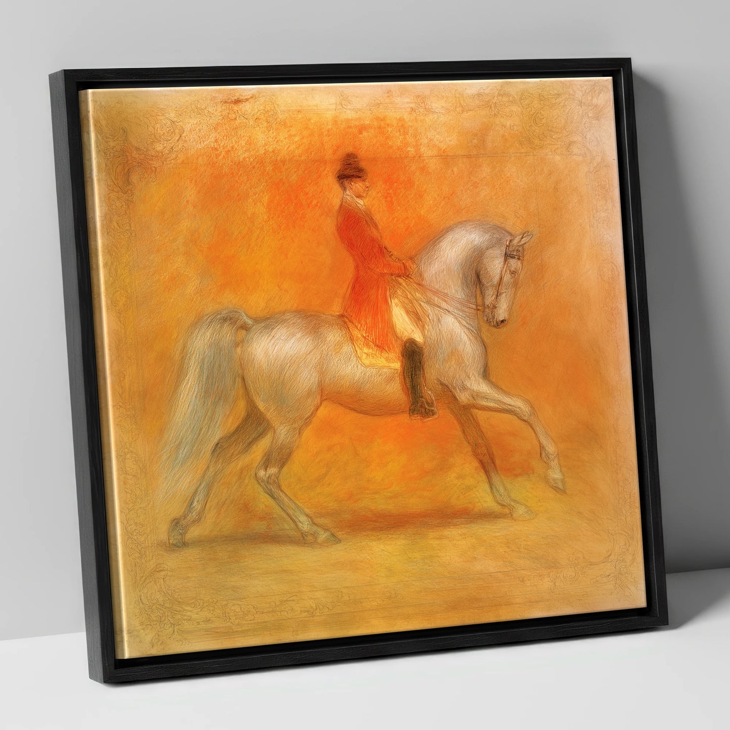 Radiant Classical Passage dressage horse canvas wall art in black frame