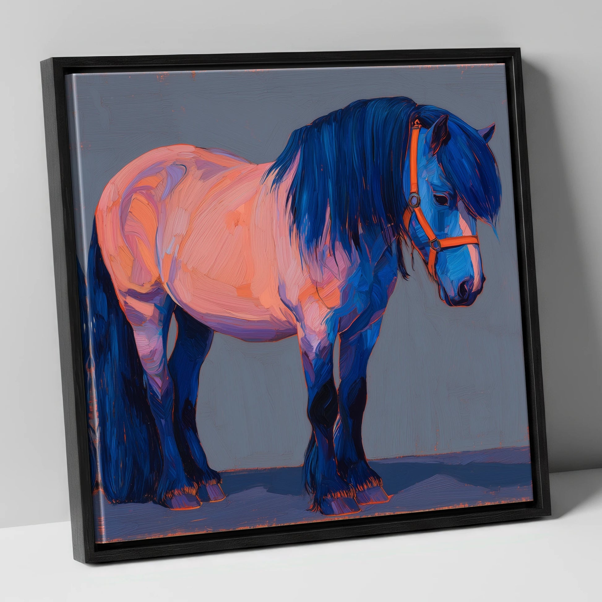Cobalt Shadows Heavy Cob horse breed canvas wall art in black frame