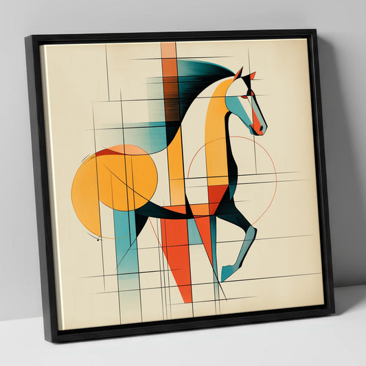 Geometric Equine Profile horse portrait canvas wall art in black frame