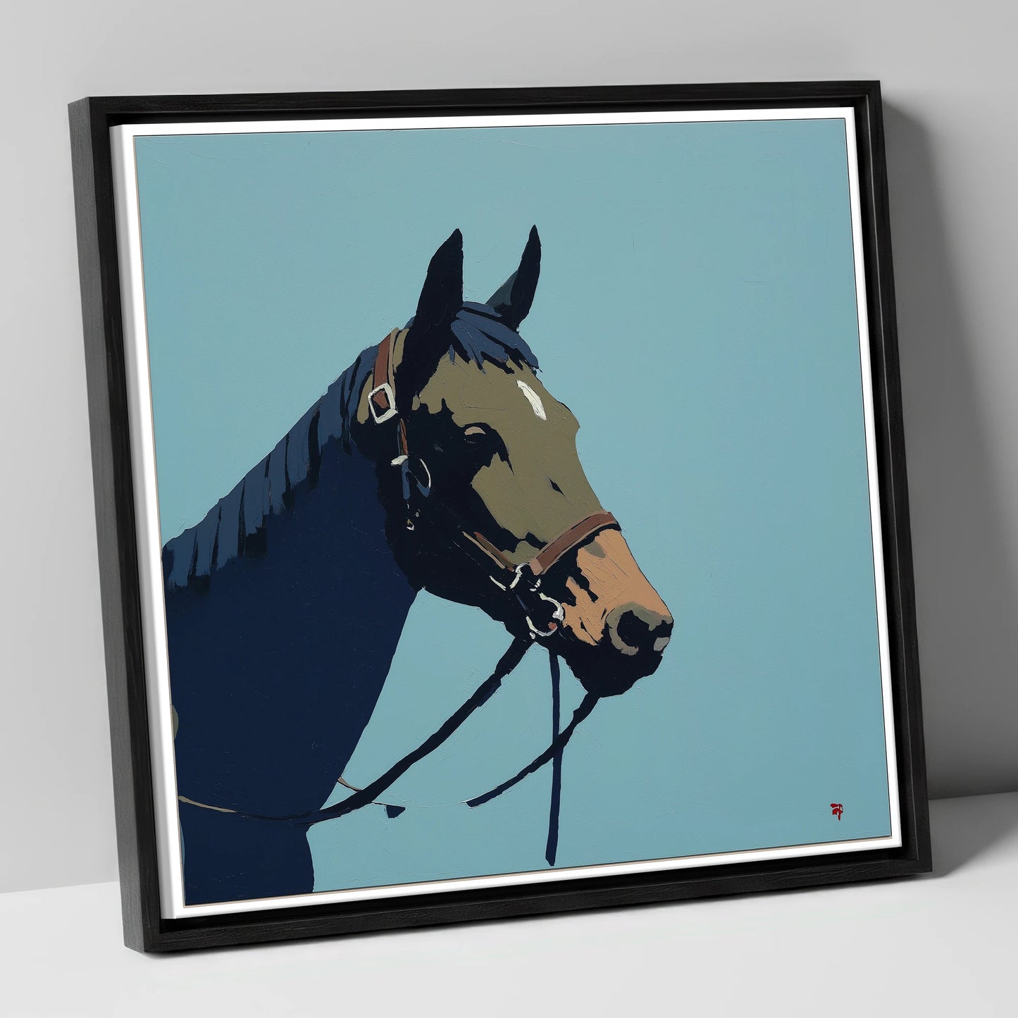 Cerulean Equine Profile horse portrait canvas wall art in black frame