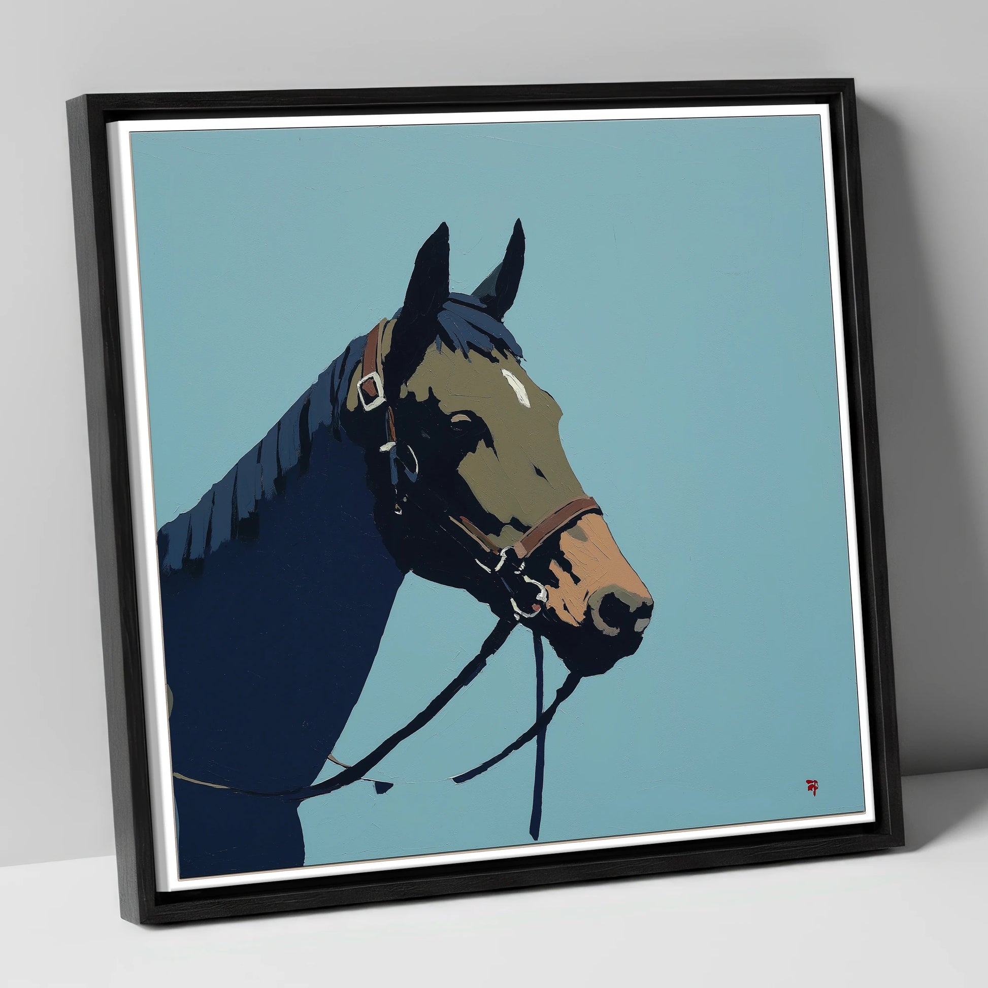 Cerulean Equine Profile horse portrait canvas wall art in black frame