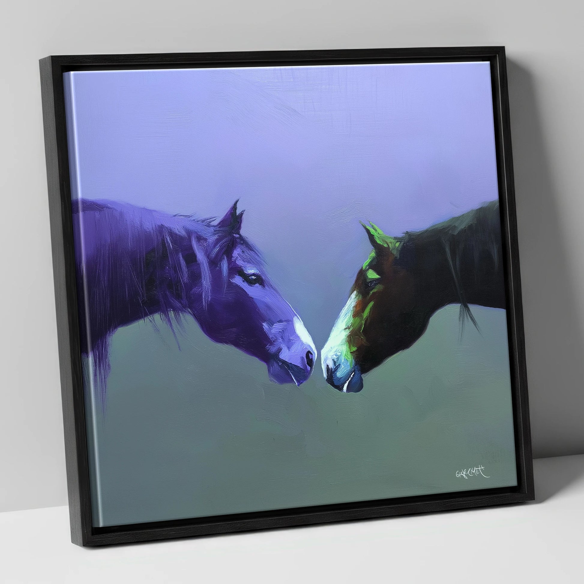 The Quiet Connection horse portrait canvas wall art in black frame