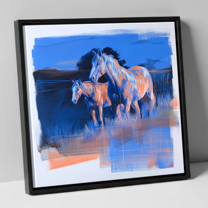 Twilight Companions wild horses canvas wall art in black frame