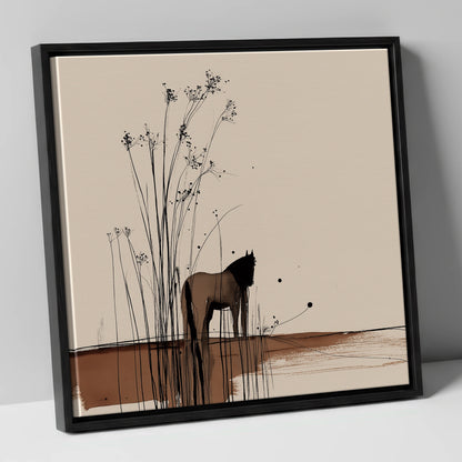 Whispers in the Reeds horse landscape canvas wall art in black frame