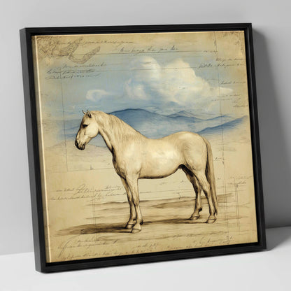 Classical Equine Study horse portrait canvas wall art in black frame