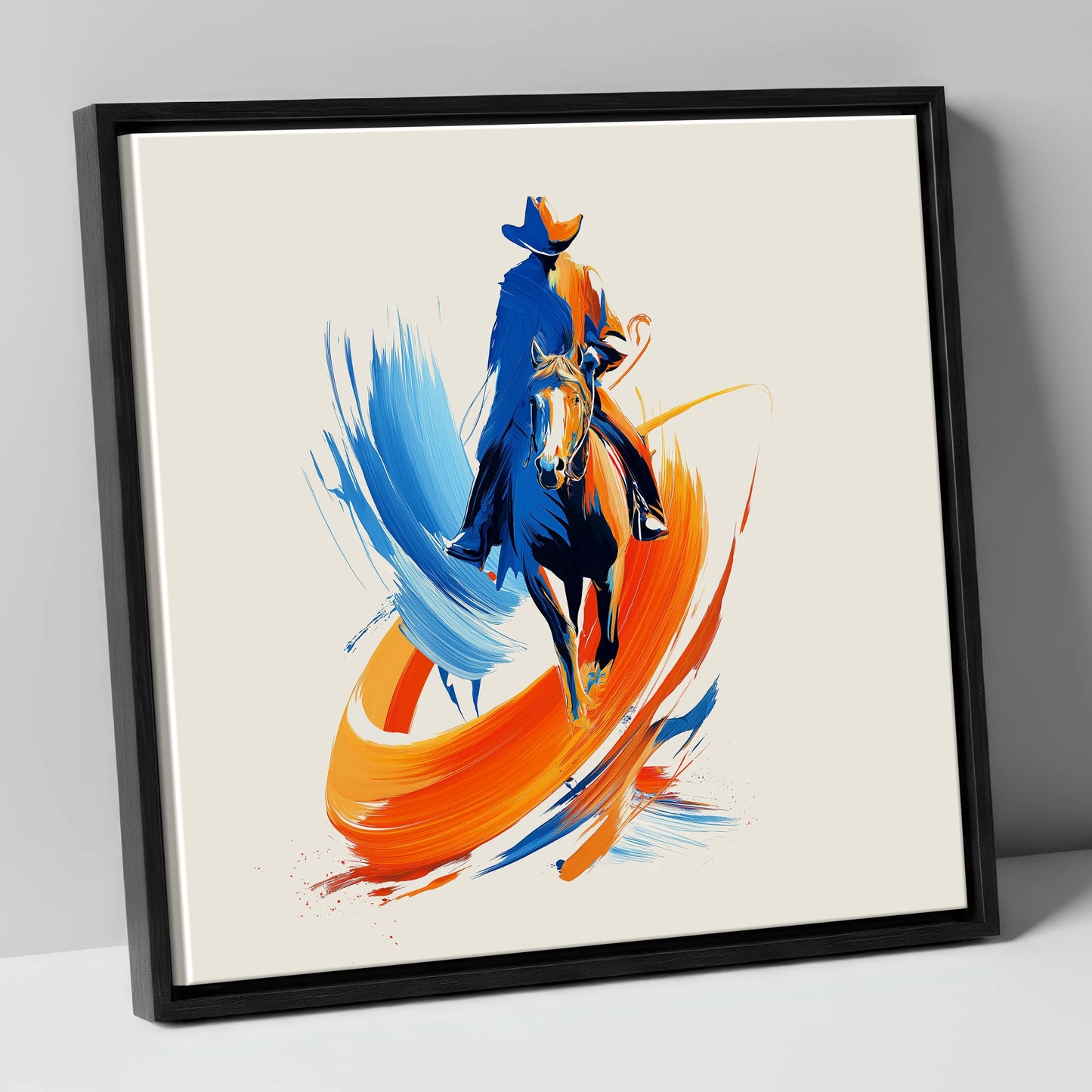 Riding the Painted Wind western horse canvas wall art in black frame