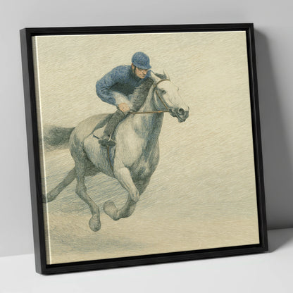 Racing the Grey racing horse canvas wall art in black frame