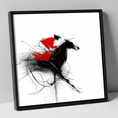 Crimson Sprint racing horse canvas wall art in black frame