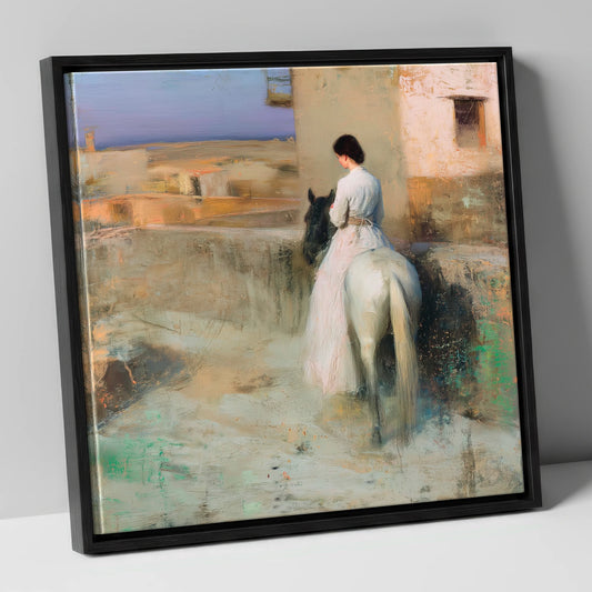 Distant Horizons horse & rider canvas wall art in black frame