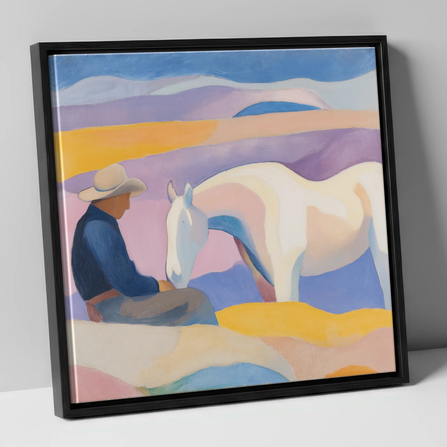The Quiet Companion horse & rider canvas wall art in black frame