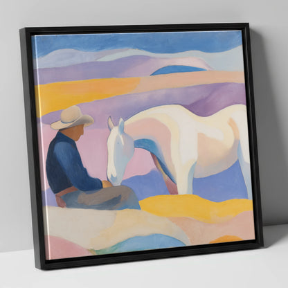 The Quiet Companion horse & rider canvas wall art in black frame